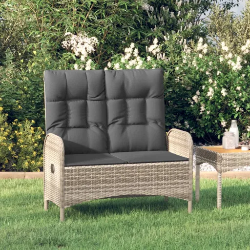 Banco de Jardín Reclinable Con Cojines Ratán PE Gris 107 cm