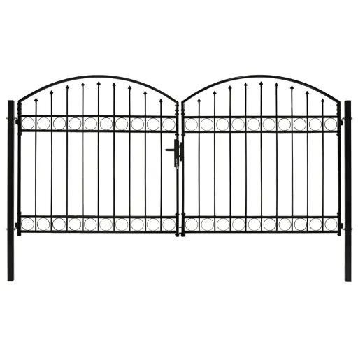 Cancela de Valla Doble Puerta Con Arco 300x125 cm Acero Negro