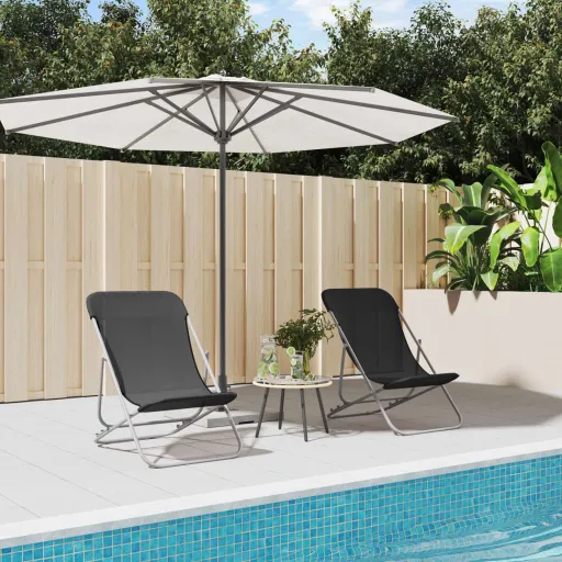 Silla de Playa Plegable 2 Uds Acero Recubierto Textilene Negro