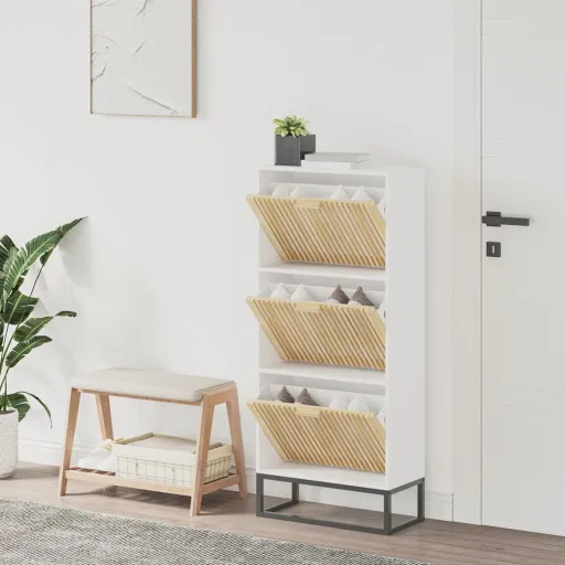 Mueble Zapatero Madera Contrachapada Blanco 52x25x120 cm