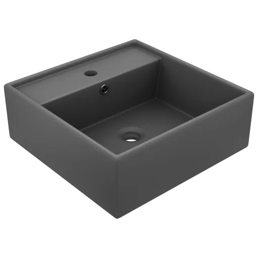 Lavabo Lujoso Cuadrado Rebosadero Cerámica Gris Oscuro 41x41 cm
