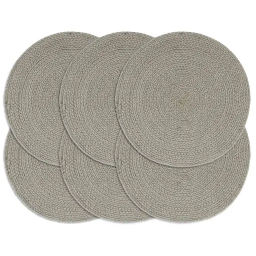 Manteles Individuales Redondos 6 Uds Algodón Gris Liso 38 cm