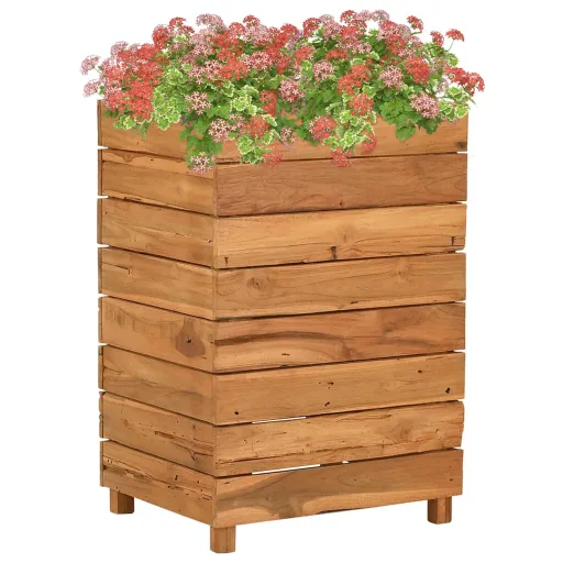 Arriate Elevado Madera de Teca Reciclada y Acero 50x40x72 cm