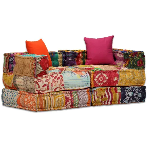 Puf Modular de 2 Plazas de Tela Patchwork