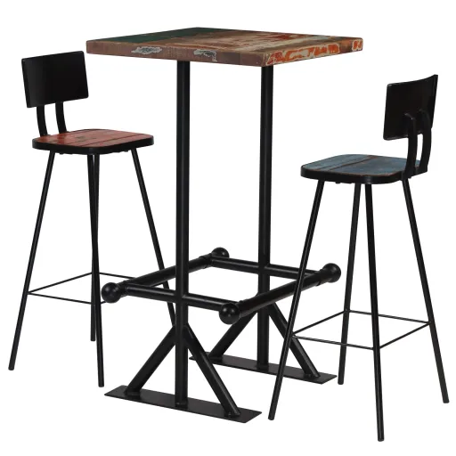 Set de Muebles de Bar 3 Pzas Madera Maciza Reciclada Multicolor