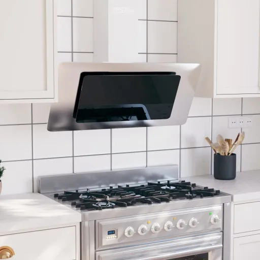 Campana Extractora Acero Inox y Vidrio Templado Plateado 90 cm
