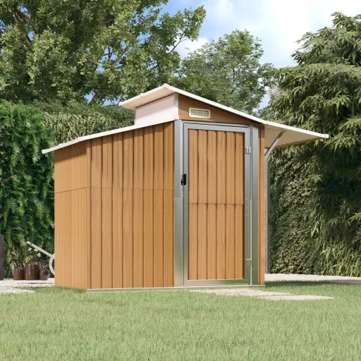 Cobertizo de Jardín Acero Galvanizado Marrón 270x130x208,5 cm
