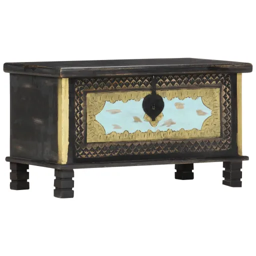 Baúl de Almacenamiento Madera de Mango Negro 80x40x45 cm
