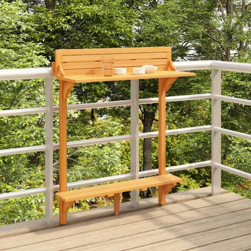 Mesa Alta de Balcón de Madera Maciza de Acacia 90x37x122,5 cm