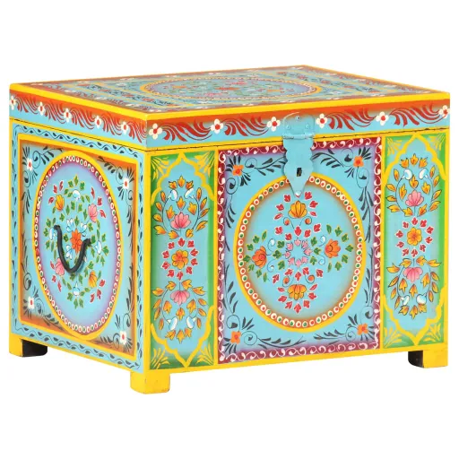 Caja Almacenaje Pintada a Mano 50x40x40 cm Madera Mango Maciza