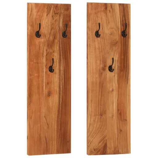 Percheros de Pared 2 Uds Madera Maciza de Acacia 36x3x110 cm