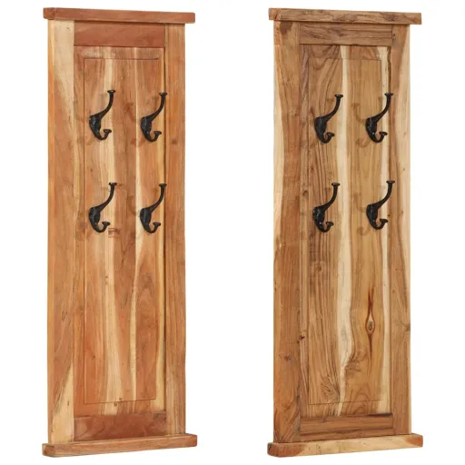 Percheros 2 Unidades Madera Maciza de Acacia 38x100 cm