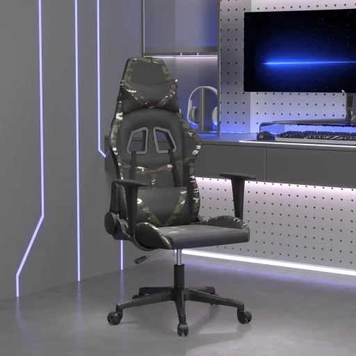 Silla Gaming Cuero Sintético Negro y Camuflaje