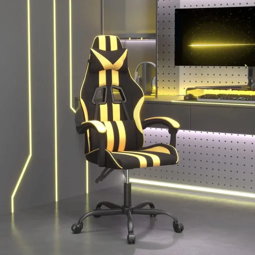Silla Gaming Cuero Sintético Negro y Dorado