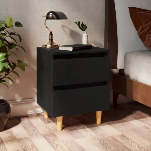 Mesitas de Noche 2 Uds Con Patas Madera Pino Negro 40x35x50 cm