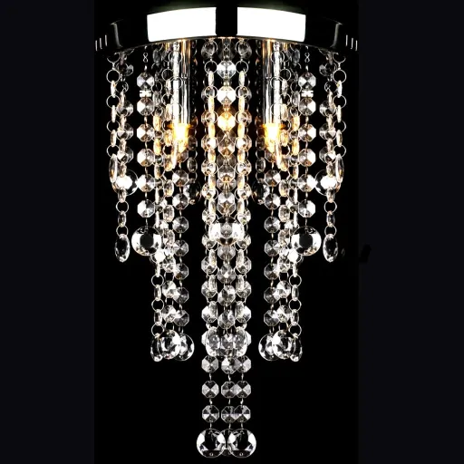 Lámpara Blanca Colgante de Metal Con Adornos de Cristal