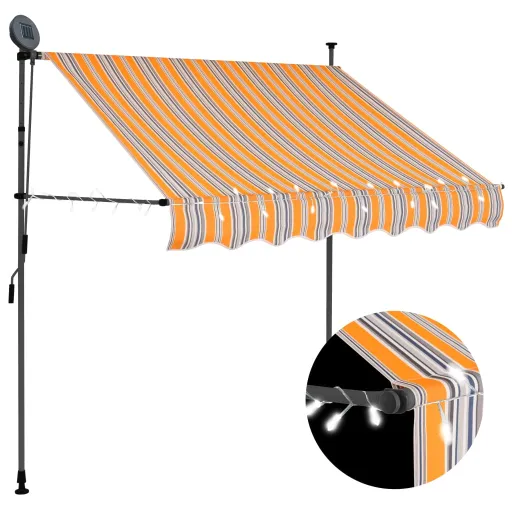 Toldo Manual Retráctil Con LED Amarillo y Azul 150 cm