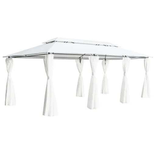 Cenador Con Cortinas 600x298x270 cm Blanco 180g/m²