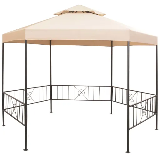 Pérgola/Cenador de Jardín Hexagonal Beige 323x265 cm