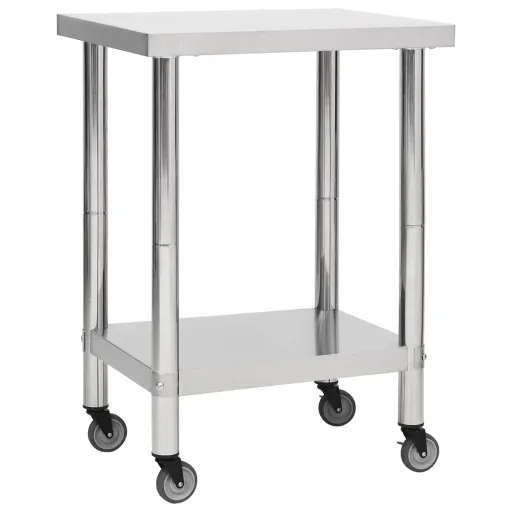 Mesa de Trabajo Para Cocina Con Ruedas Acero Inox 60x45x85 cm