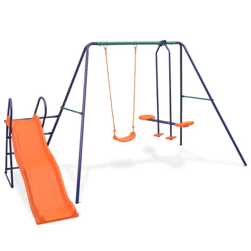 Juego de Columpios Con Tobogán y 3 Asientos Naranja
