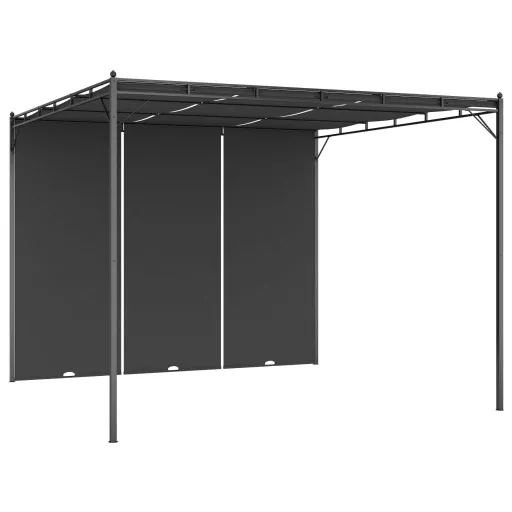 Cenador de Jardín Con Cortina Lateral Gris Antracita 3x3x2,25 m