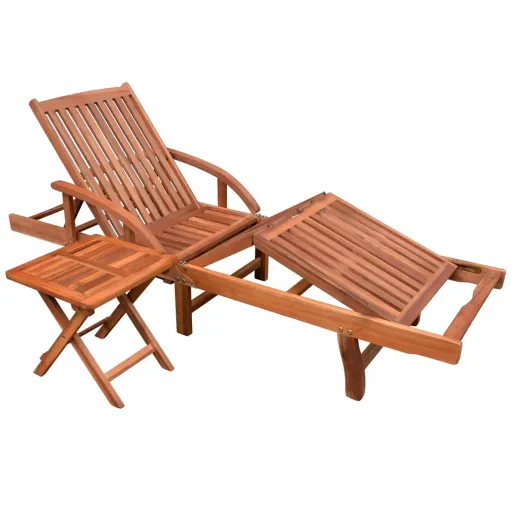 Tumbona Ajustable Con Mesita Madera Maciza de Acacia
