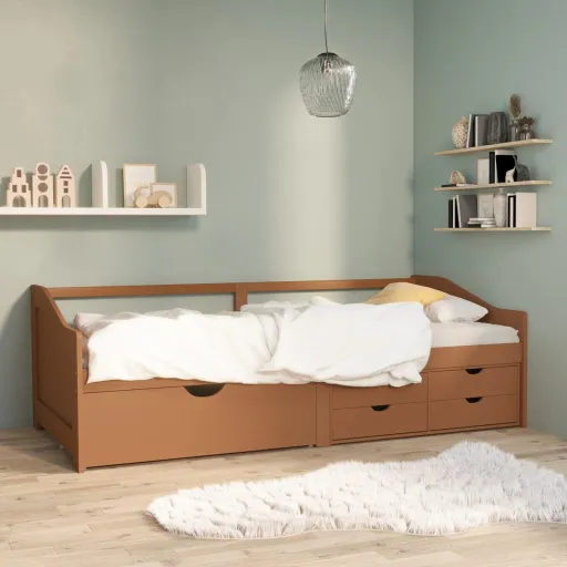 Sofá Cama de 3 Plazas Sin Colchón Pino Marrón Miel 90x200 cm
