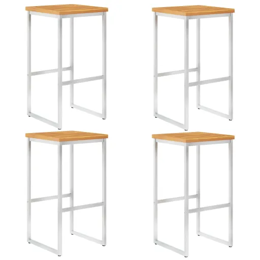 Taburetes de Bar 4 Uds Madera Maciza Acacia y Acero Inoxidable