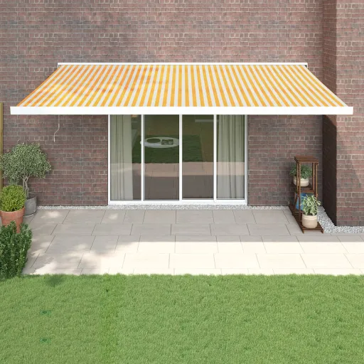 Toldo Retráctil Aluminio y Tela Amarillo y Blanco 5x3 m