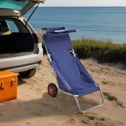 Carrito de Playa Portátil y Plegable Con Ruedas Azul