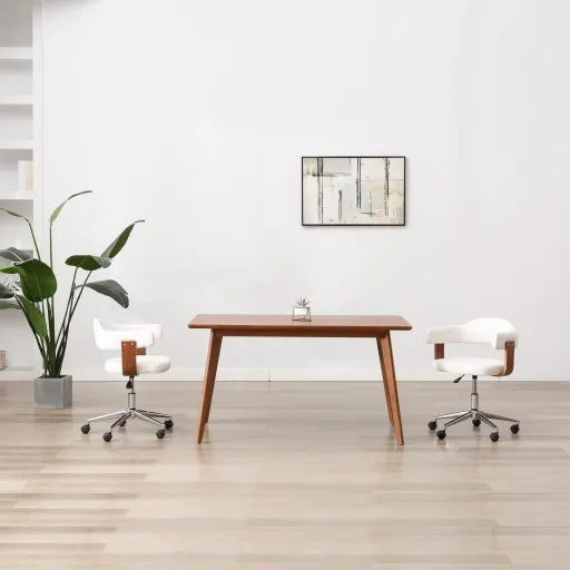 Silla Comedor Giratoria Madera Curvada Cuero Sintético Blanco