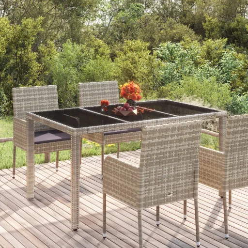 Mesa de Jardín Superficie de Vidrio Ratán PE Gris 150x90x75 cm