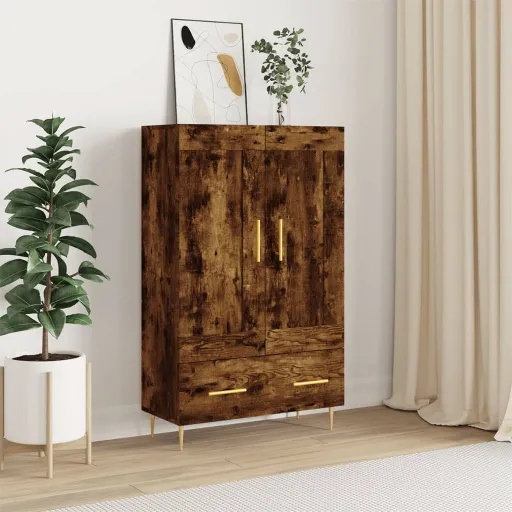 Aparador Alto Madera de Ingeniería Roble Ahumado 69,5x31x115 cm