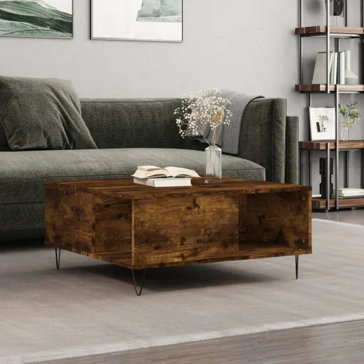 Mesa de Centro Madera Contrachapada Roble Ahumado 80x80x36,5 cm