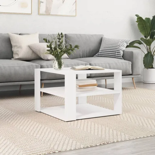 Mesa de Centro Madera de Ingeniería Blanco 58x58x40 cm