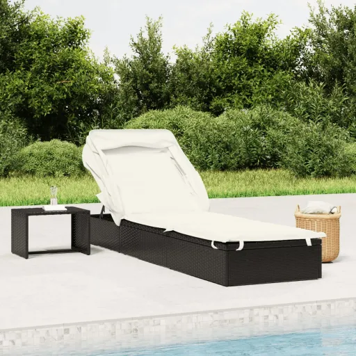 Tumbona Con Toldo Plegable Ratán Sintético Negro 213x63x97cm