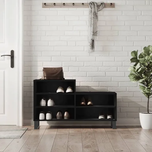 Mueble Zapatero Madera Contrachapada Negro 102x36x60 cm