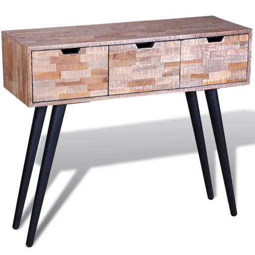 Mesa Consola Con 3 Cajones de Madera de Teca Reciclada
