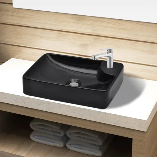 Lavabo de Cerámica Con Agujero Para Grifo Negro