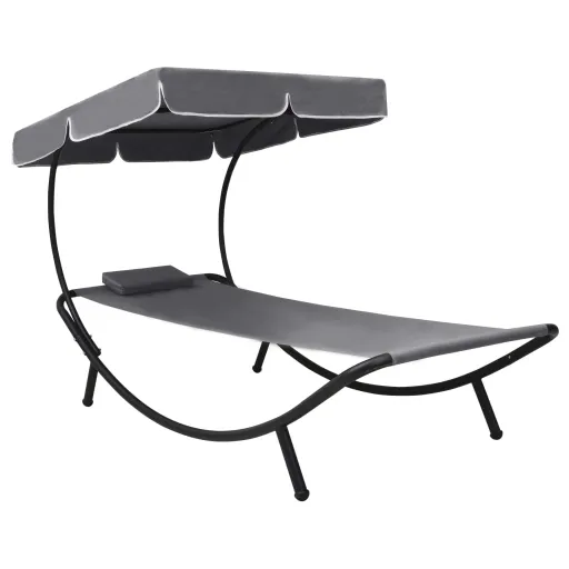 Tumbona de Exterior Con Dosel y Almohada Gris