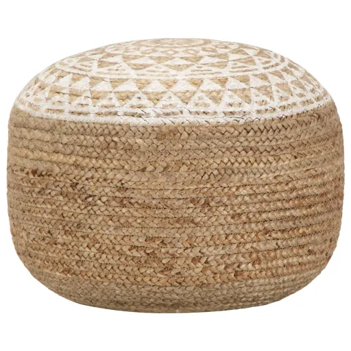 Puf Tejido a Mano Yute Blanco 45x30 cm