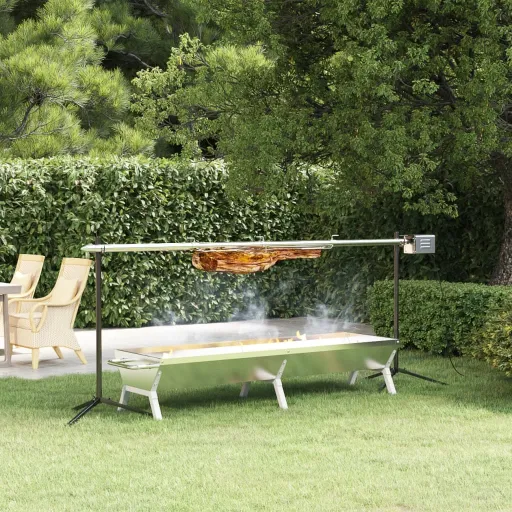 Bandeja Para Barbacoa Acero Inoxidable Plateado 158x42x31 cm