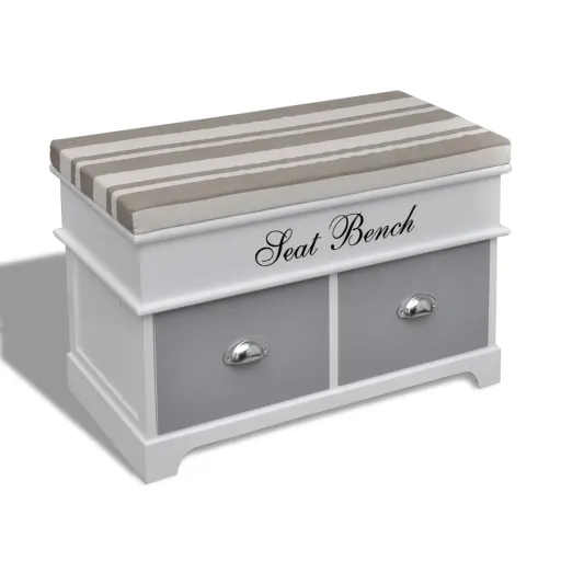 Banco Baúl de Madera y Cojin Gris, Con Cajones
