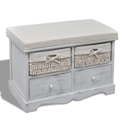 Banco de Almacenaje de Madera de Paulownia Blanco 62x33x42 cm