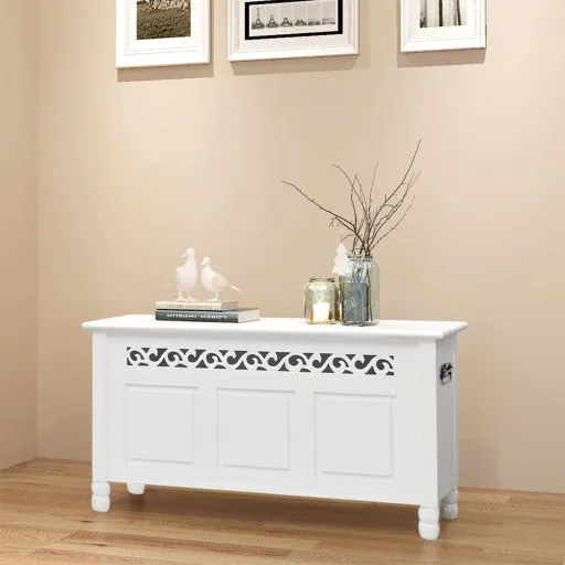 Banco de Almacenamiento Estilo Barroco MDF Blanco
