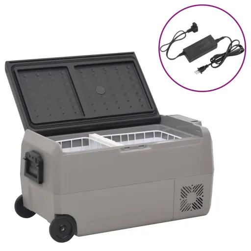 Nevera Con Ruedas y Adaptador PP y PE Negro y Gris 36 L