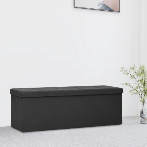 Banco de Almacenamiento Plegable Lino Sintético Negro