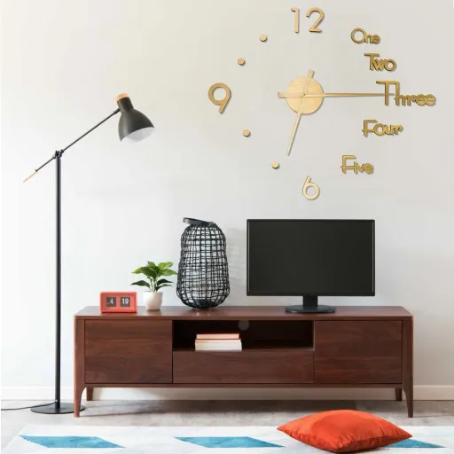 Reloj 3D de Pared Con Diseño Moderno Dorado 100 cm XXL