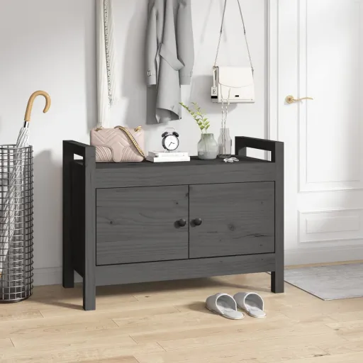 Banco de Recibidor Madera Maciza de Pino Gris 80x40x60 cm